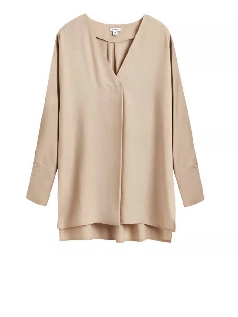 Cuyana Sand Beige Cupro-Tencel V-Neck Tunic Top Size SM